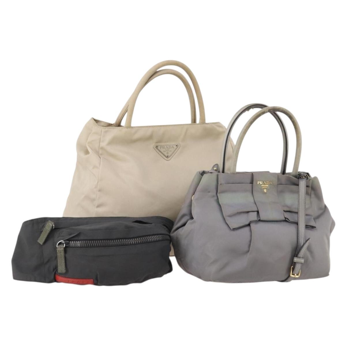 PRADA Sports Line Hand Bag Nylon 3 Set 2way Beige Black Gray Auth 176448
