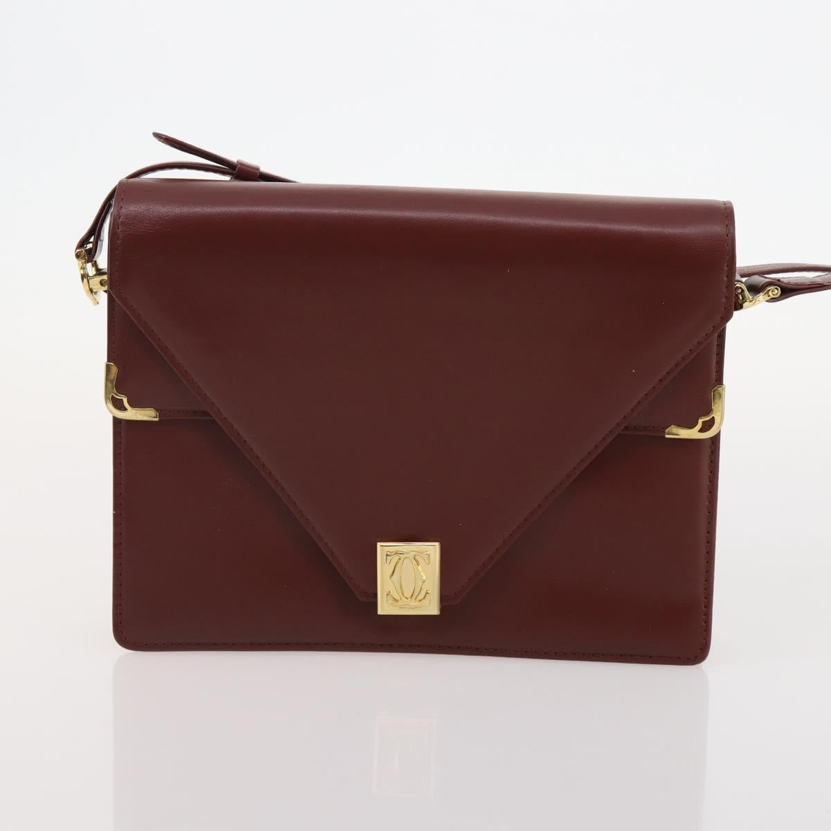 CARTIER Must Line Hand Bag Leather 4 Set Bordeaux Black Auth 176449