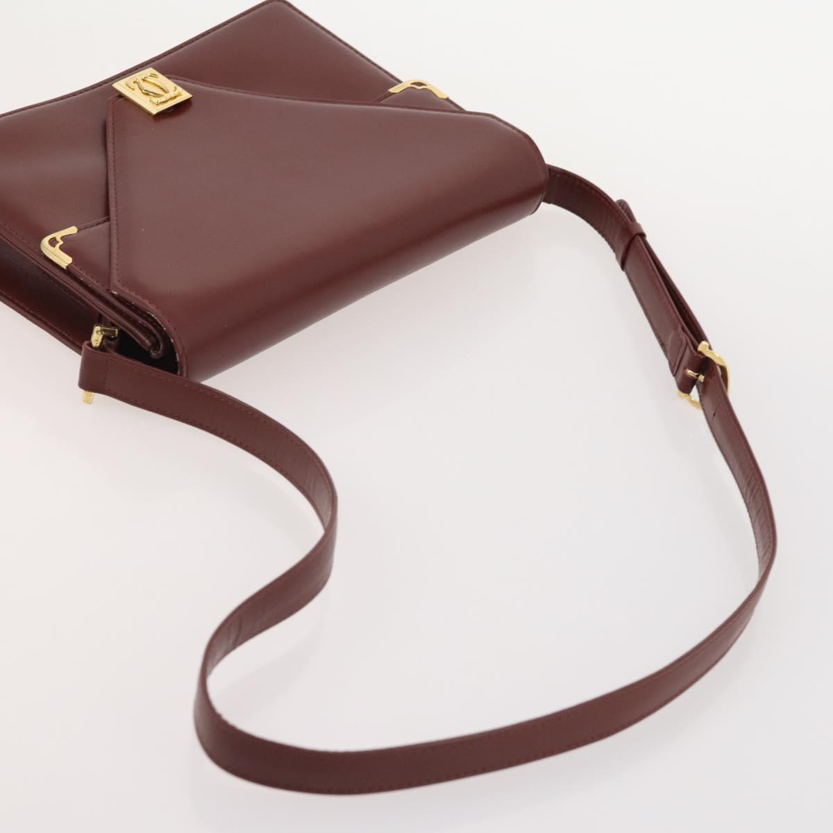 CARTIER Must Line Hand Bag Leather 4 Set Bordeaux Black Auth 176449