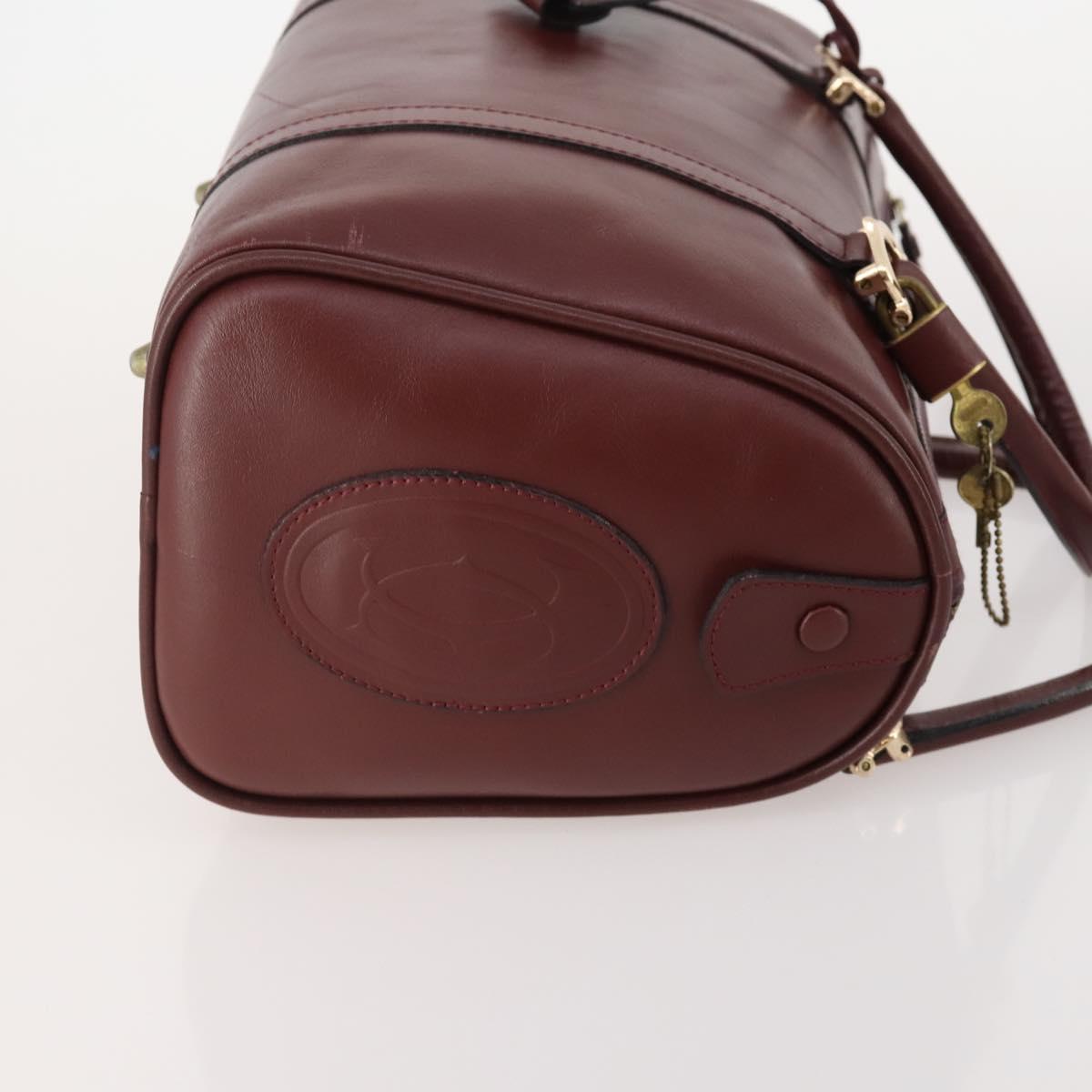 CARTIER Must Line Hand Bag Leather 4 Set Bordeaux Black Auth 176449