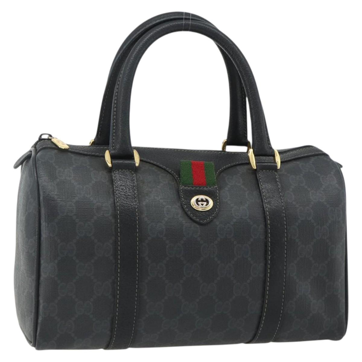 GUCCI GG Supreme Web Sherry Line Boston Bag PVC Black Gold 40 02 006 Auth 176475