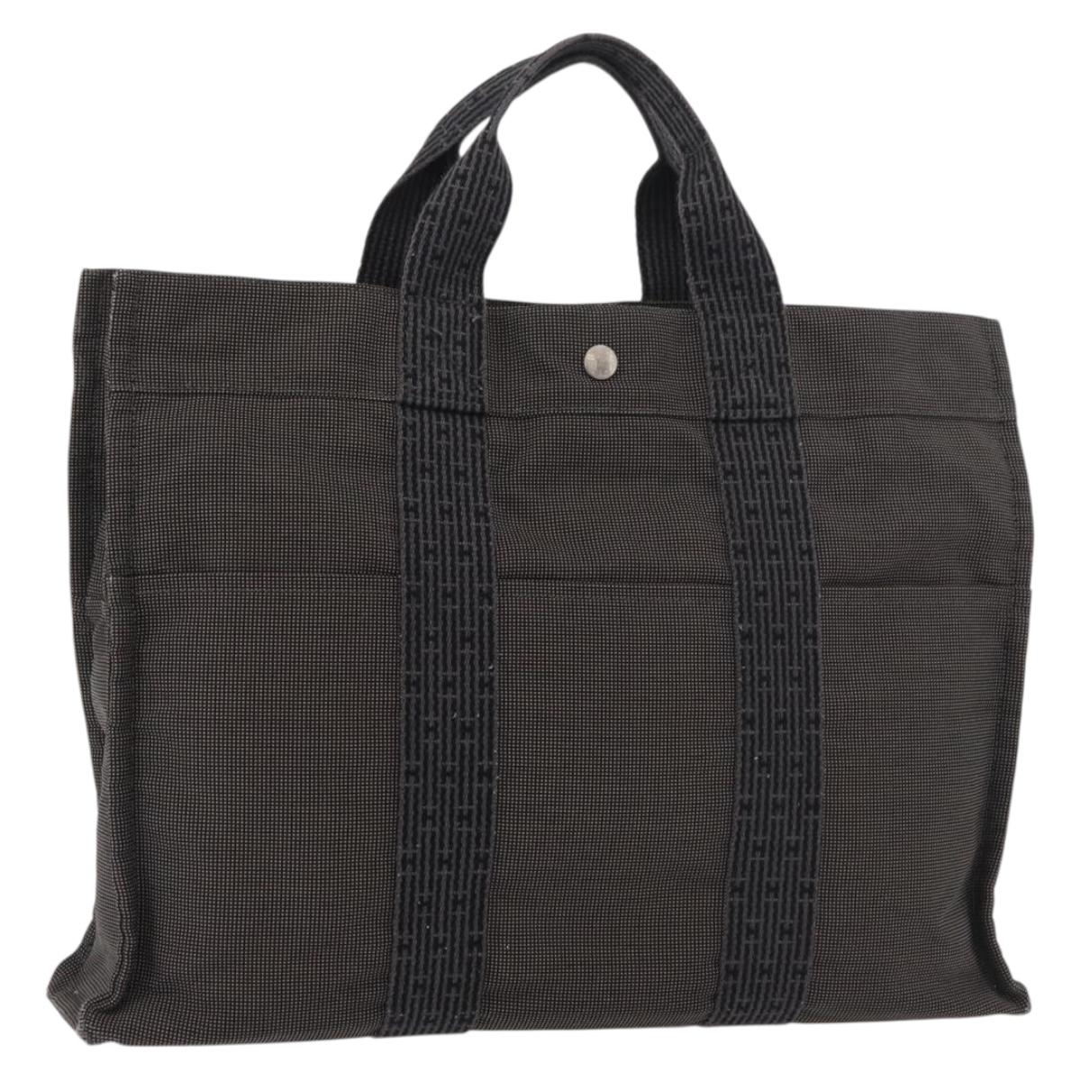 HERMES Her Line MM Hand Bag Canvas Gray Auth 176493