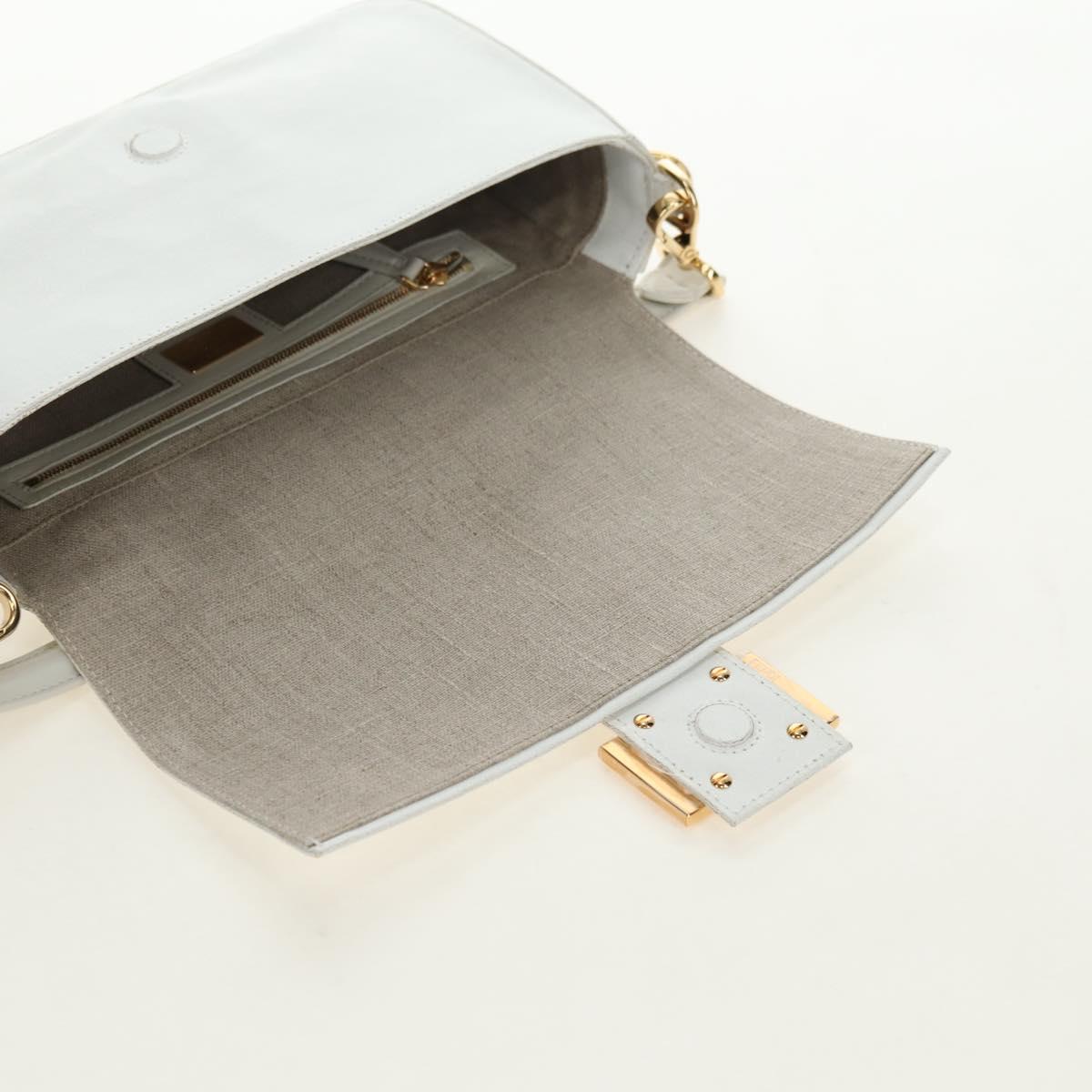 FENDI Drawing Mamma Baguette Shoulder Bag Canvas White Gold Auth 176502SM