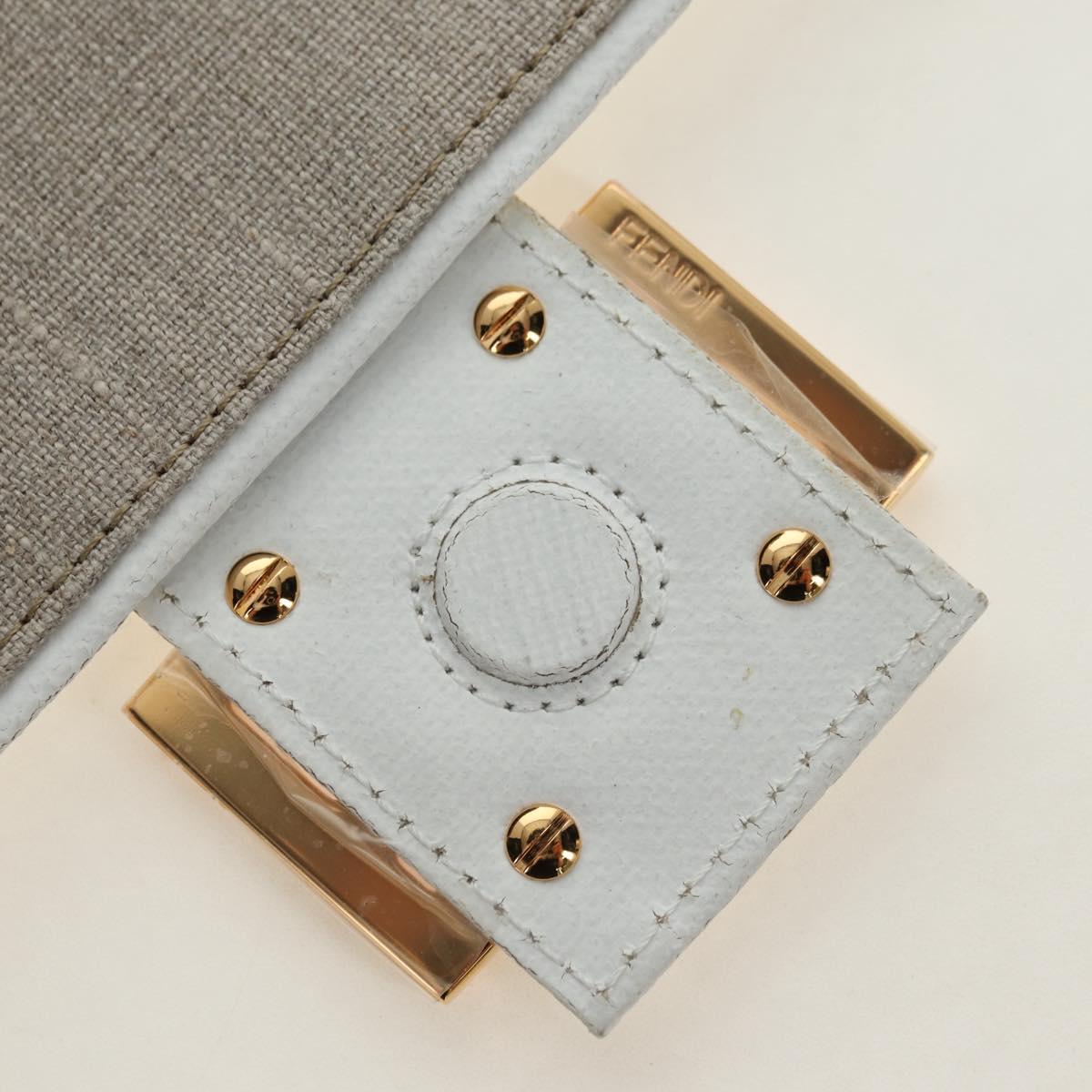 FENDI Drawing Mamma Baguette Shoulder Bag Canvas White Gold Auth 176502SM