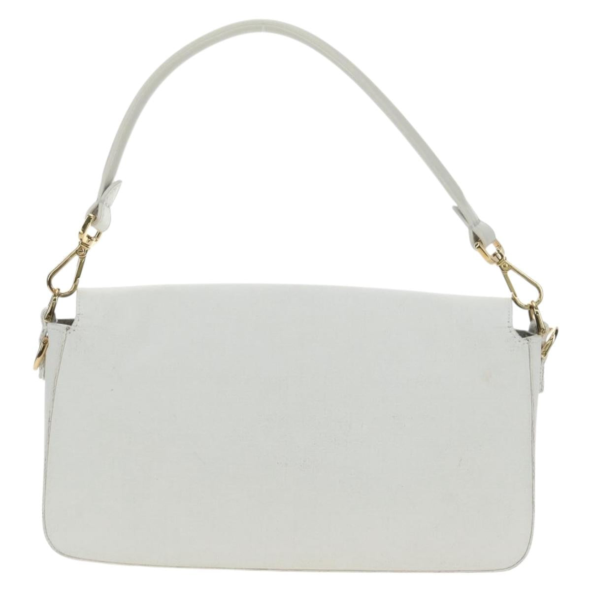 FENDI Drawing Mamma Baguette Shoulder Bag Canvas White Gold Auth 176502SM