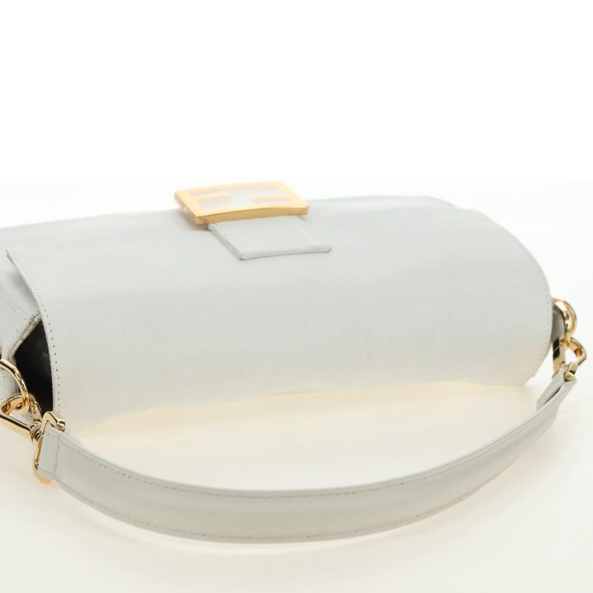 FENDI Drawing Mamma Baguette Shoulder Bag Canvas White Gold Auth 176502SM