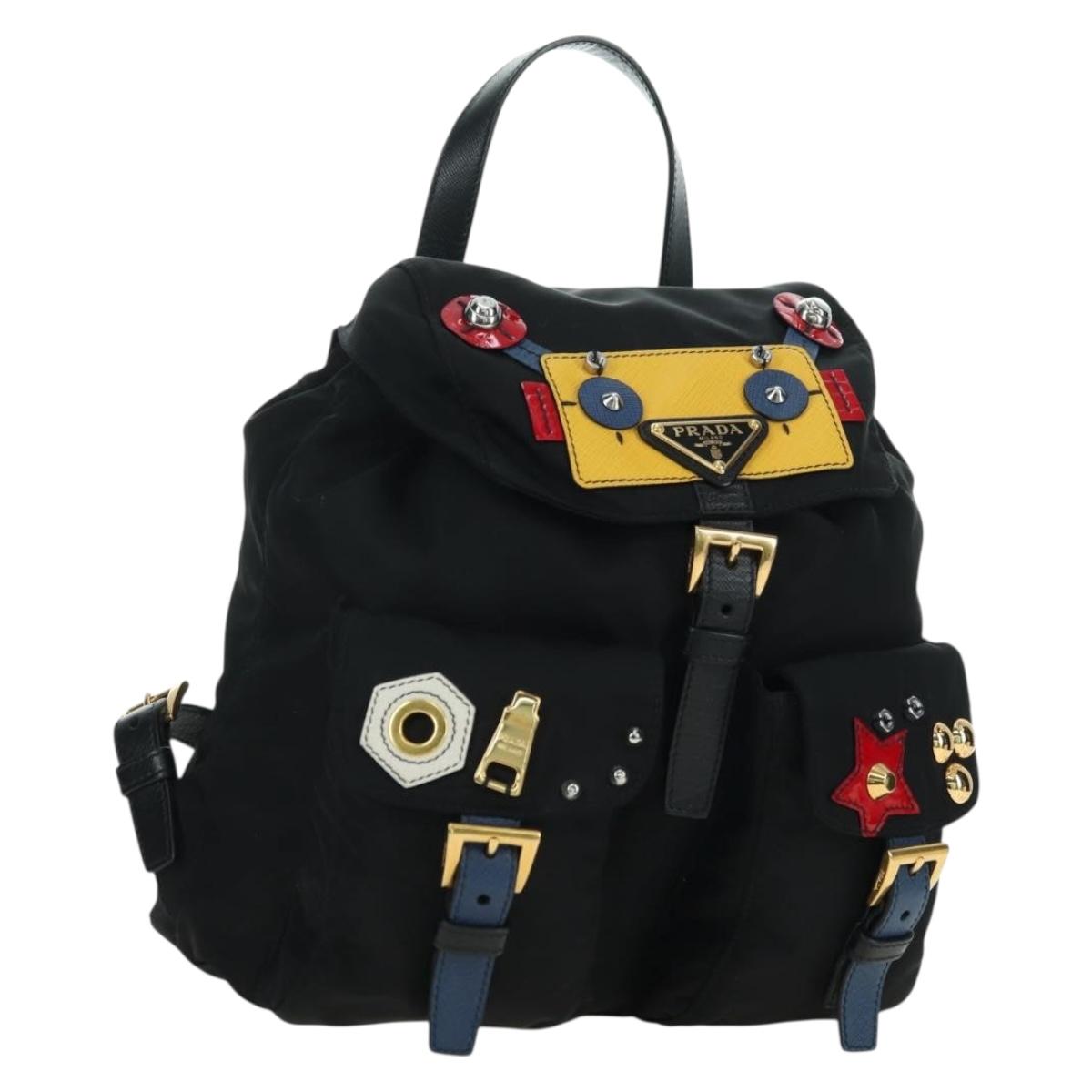 PRADA Robot Backpack Nylon Black Silver Auth 176514SAV