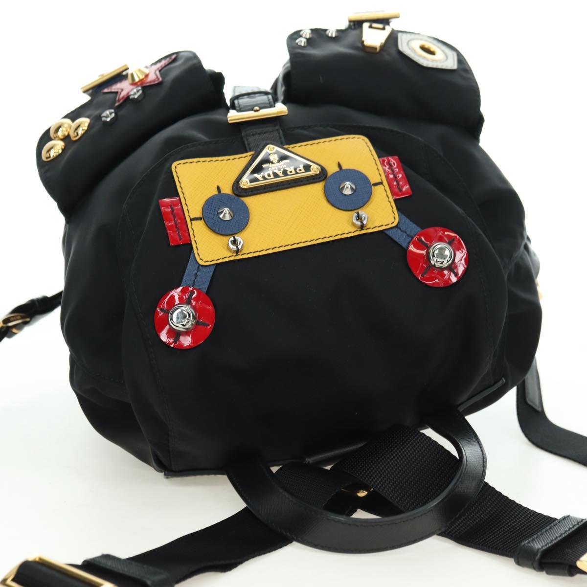 PRADA Robot Backpack Nylon Black Silver Auth 176514SAV