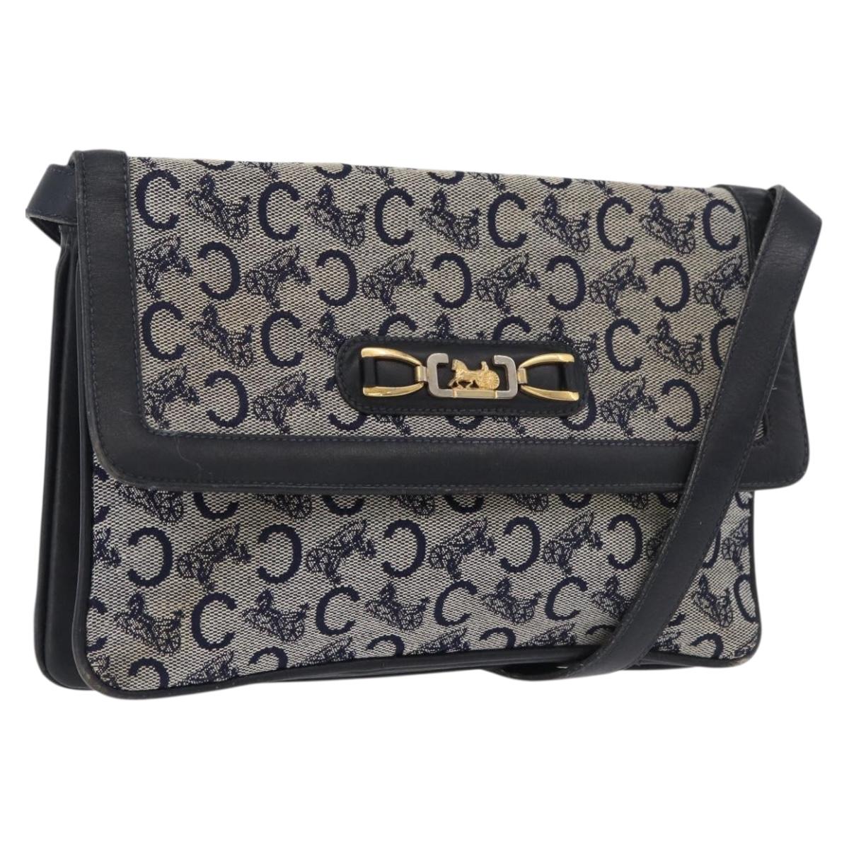 CELINE C Sulky Shoulder Bag Canvas Navy Gold Auth 176524