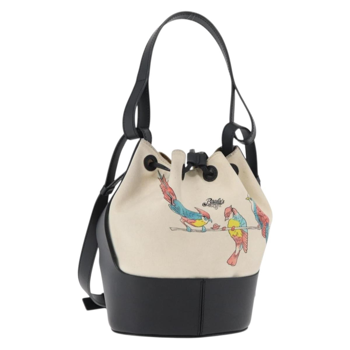LOEWE Balloon bag Shoulder Bag Canvas Ivory Silver Auth 176533A