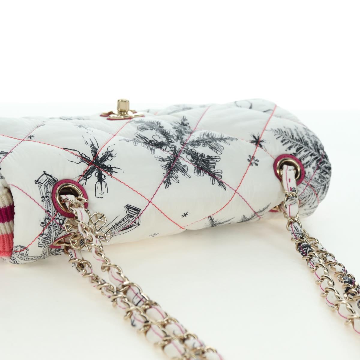 CHANEL Matelasse 26 Chain Shoulder Bag Nylon White Gold CC Auth 176536SAV