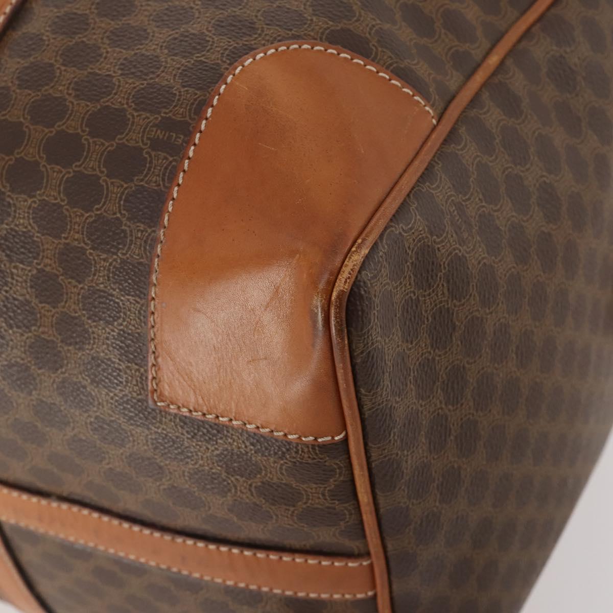 CELINE Macadam Canvas Boston Bag PVC Leather Brown Gold Auth 176560