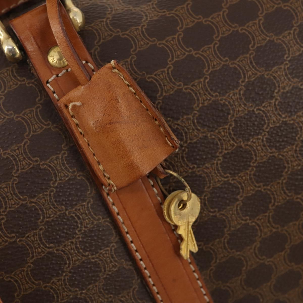 CELINE Macadam Canvas Boston Bag PVC Leather Brown Gold Auth 176560