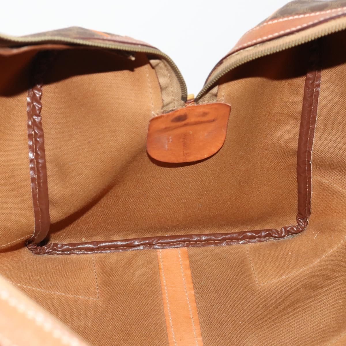CELINE Macadam Canvas Boston Bag PVC Leather Brown Gold Auth 176560