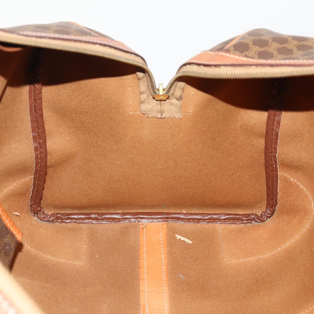 CELINE Macadam Canvas Boston Bag PVC Leather Brown Gold Auth 176560