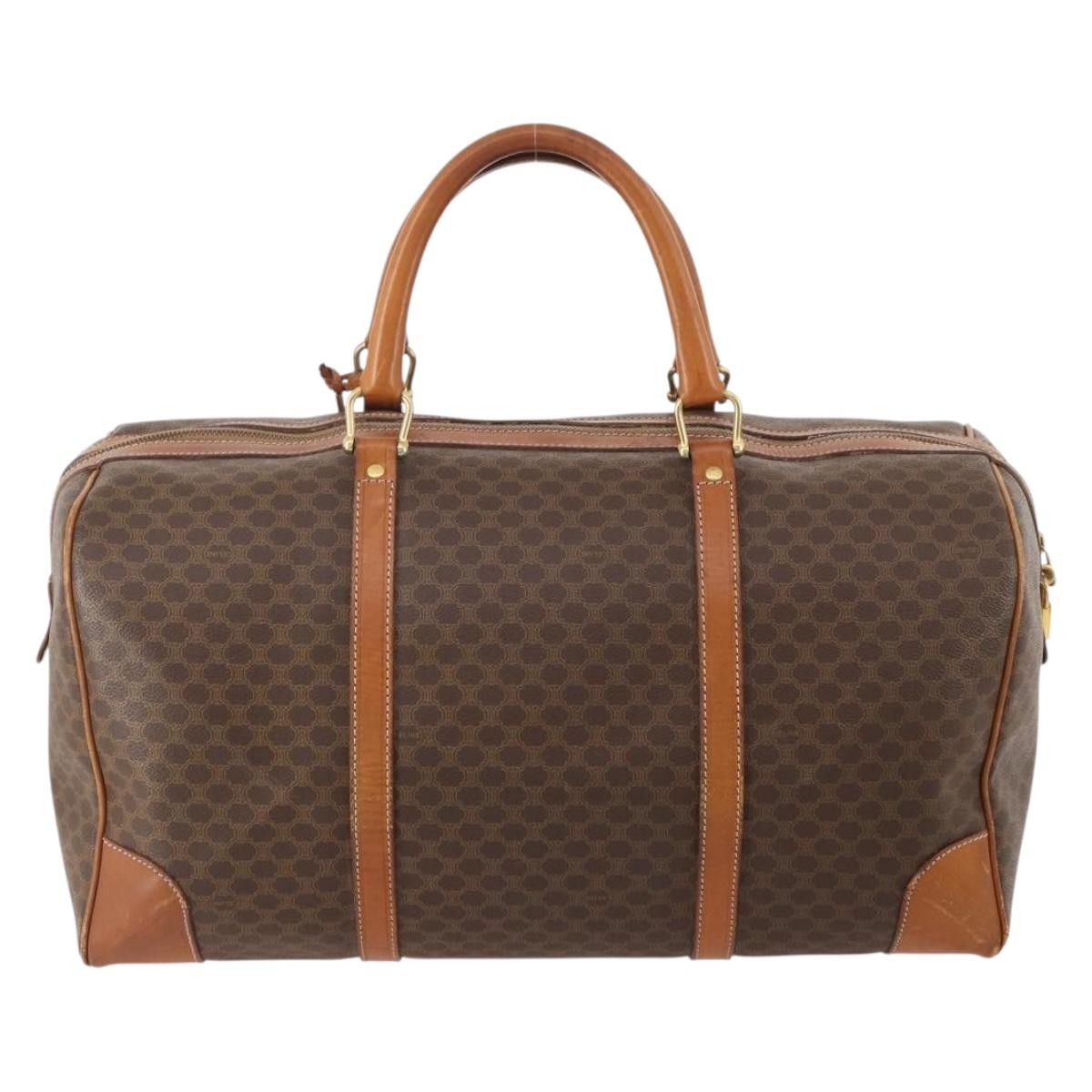 CELINE Macadam Canvas Boston Bag PVC Leather Brown Gold Auth 176560
