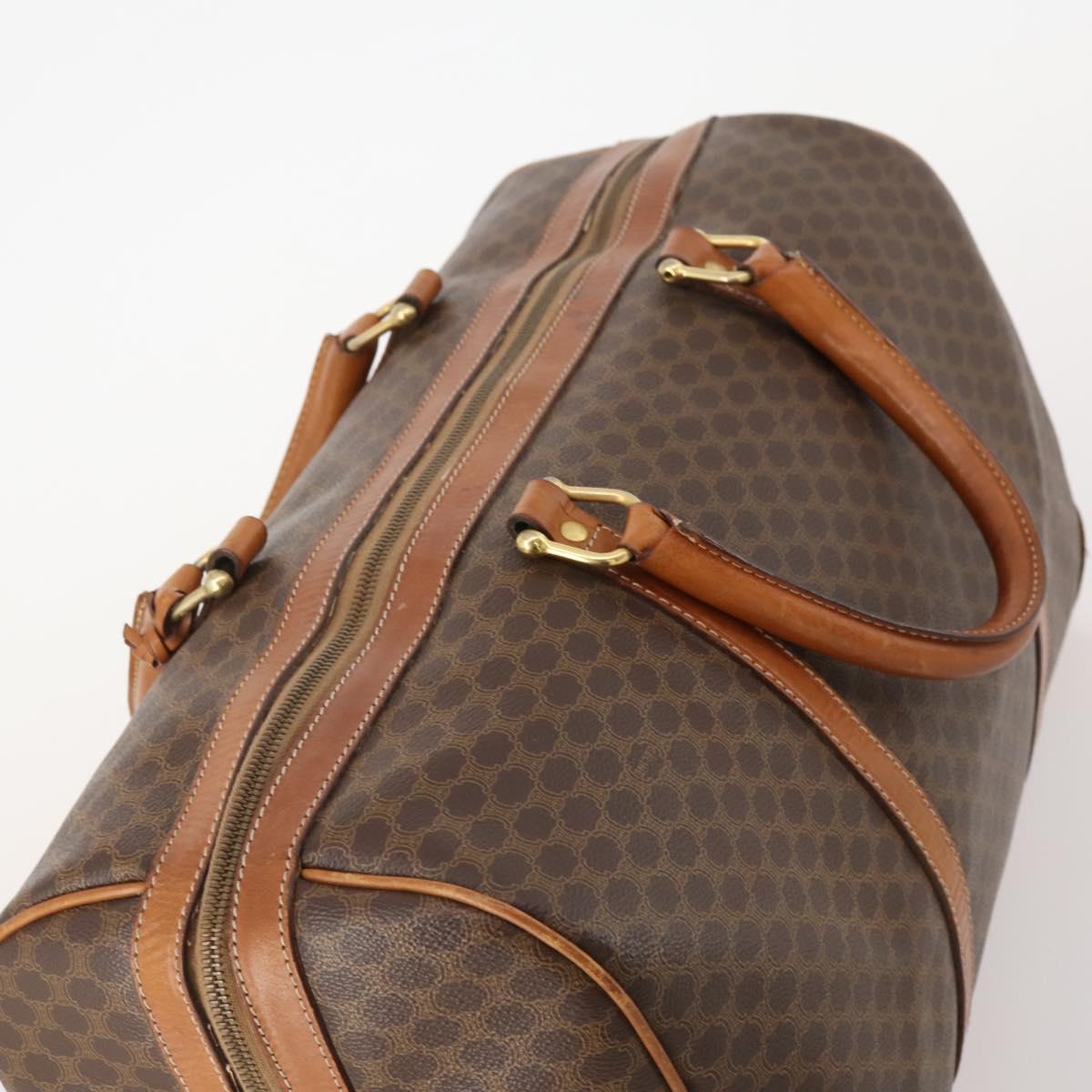 CELINE Macadam Canvas Boston Bag PVC Leather Brown Gold Auth 176560