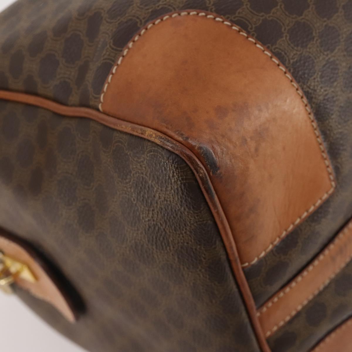CELINE Macadam Canvas Boston Bag PVC Leather Brown Gold Auth 176561