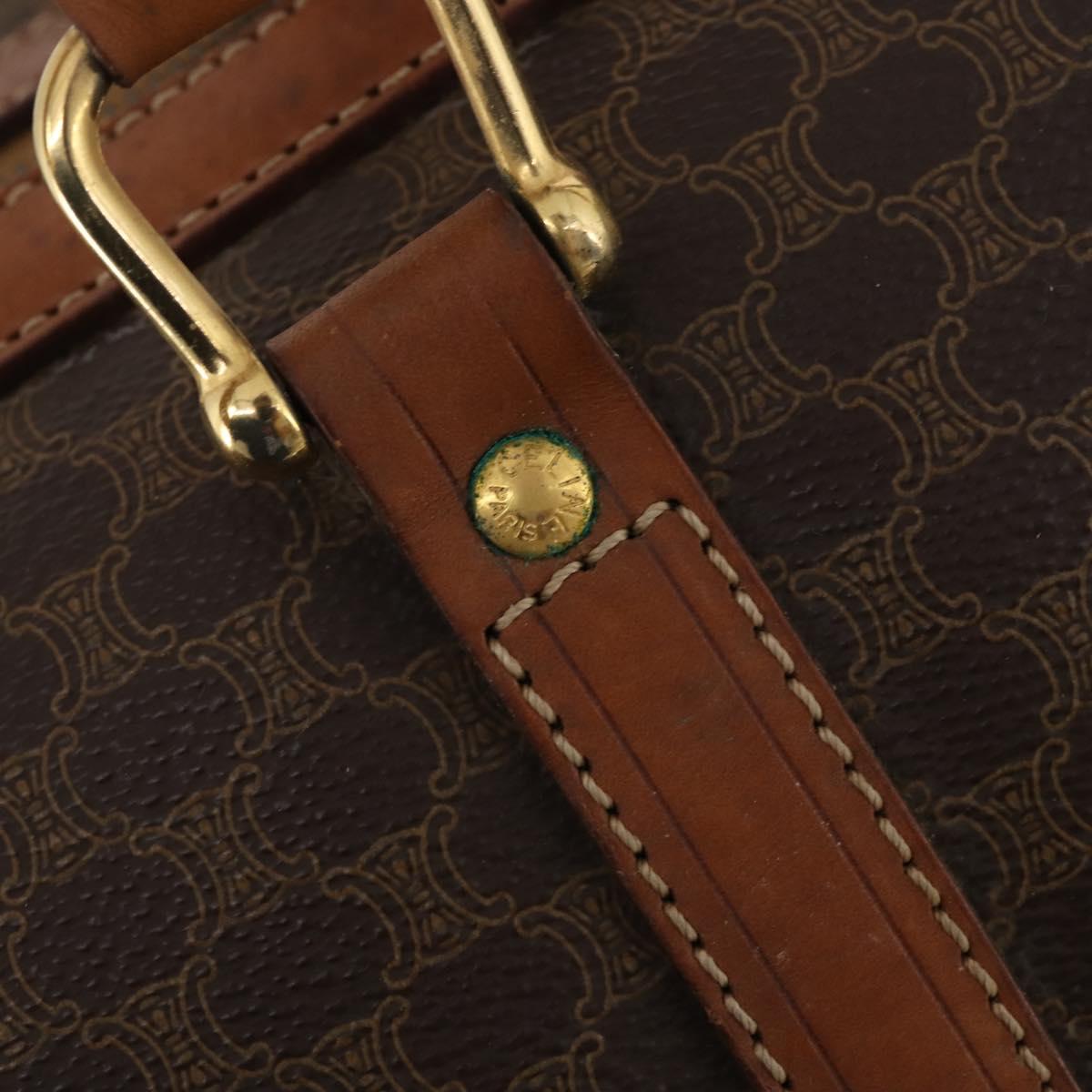 CELINE Macadam Canvas Boston Bag PVC Leather Brown Gold Auth 176561