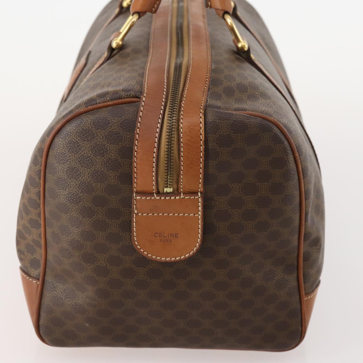 CELINE Macadam Canvas Boston Bag PVC Leather Brown Gold Auth 176561