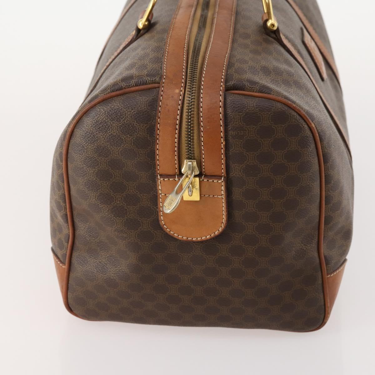 CELINE Macadam Canvas Boston Bag PVC Leather Brown Gold Auth 176561