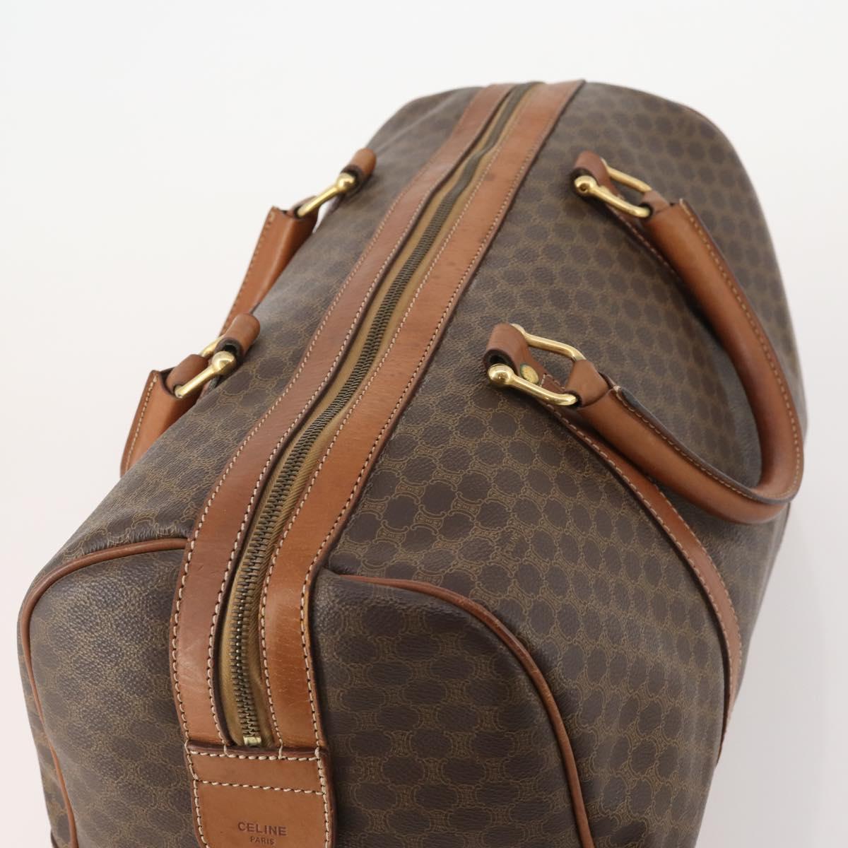CELINE Macadam Canvas Boston Bag PVC Leather Brown Gold Auth 176561