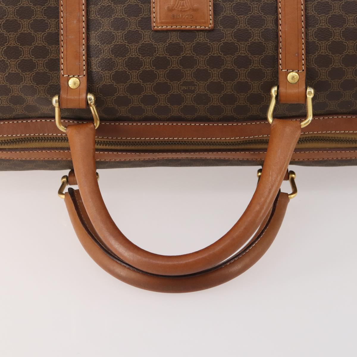 CELINE Macadam Canvas Boston Bag PVC Leather Brown Gold Auth 176561
