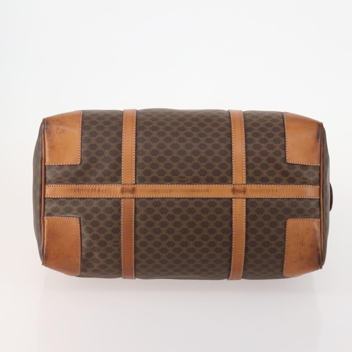 CELINE Macadam Canvas Boston Bag PVC Leather Brown Gold Auth 176561