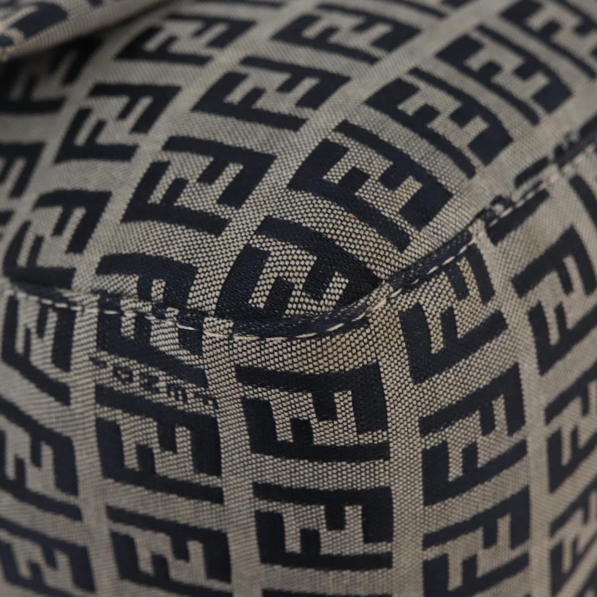 FENDI Zucchino Canvas Mamma Baguette Shoulder Bag Navy Silver Auth 176566V