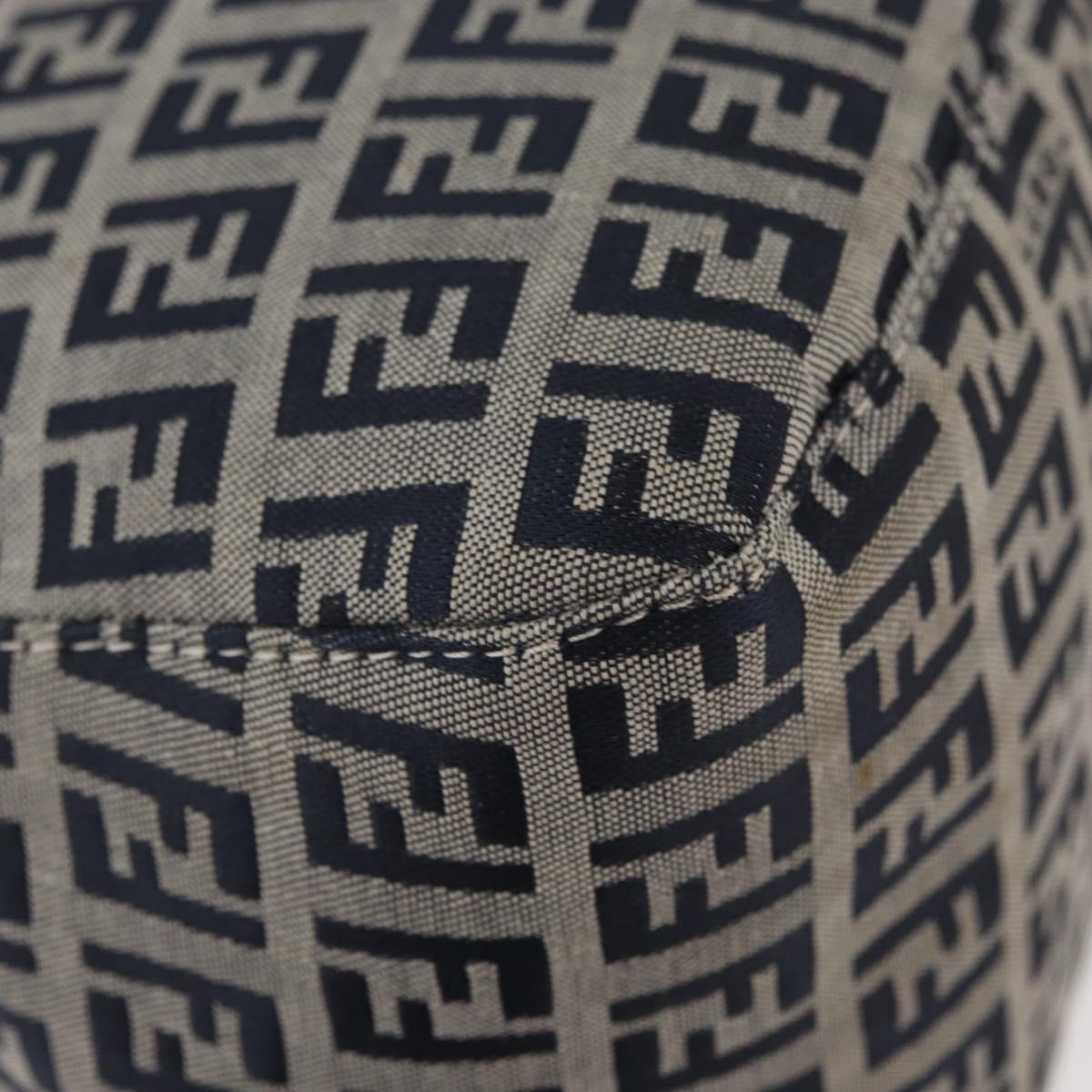 FENDI Zucchino Canvas Mamma Baguette Shoulder Bag Navy Silver Auth 176566V