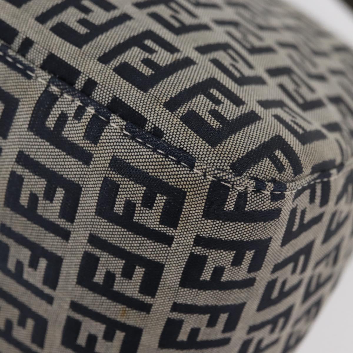 FENDI Zucchino Canvas Mamma Baguette Shoulder Bag Navy Silver Auth 176566V