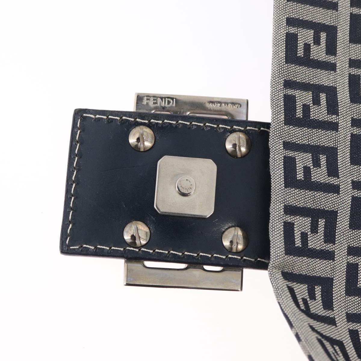 FENDI Zucchino Canvas Mamma Baguette Shoulder Bag Navy Silver Auth 176566V