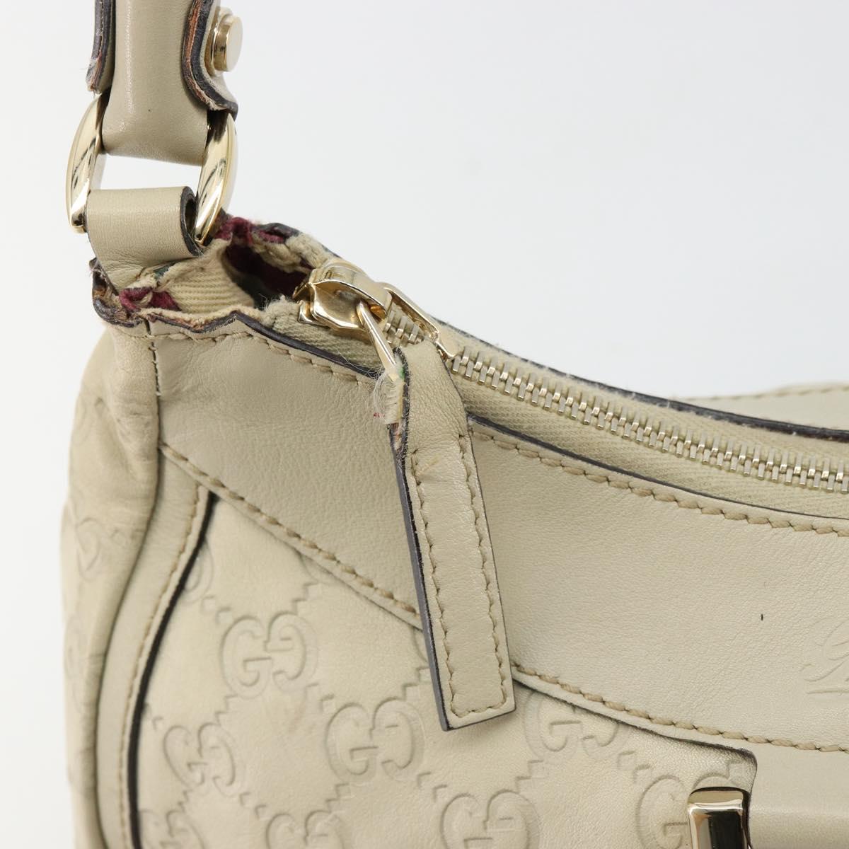GUCCI GG Canvas Guccissima Abbey Bag Leather White Gold 190525 Auth 176568
