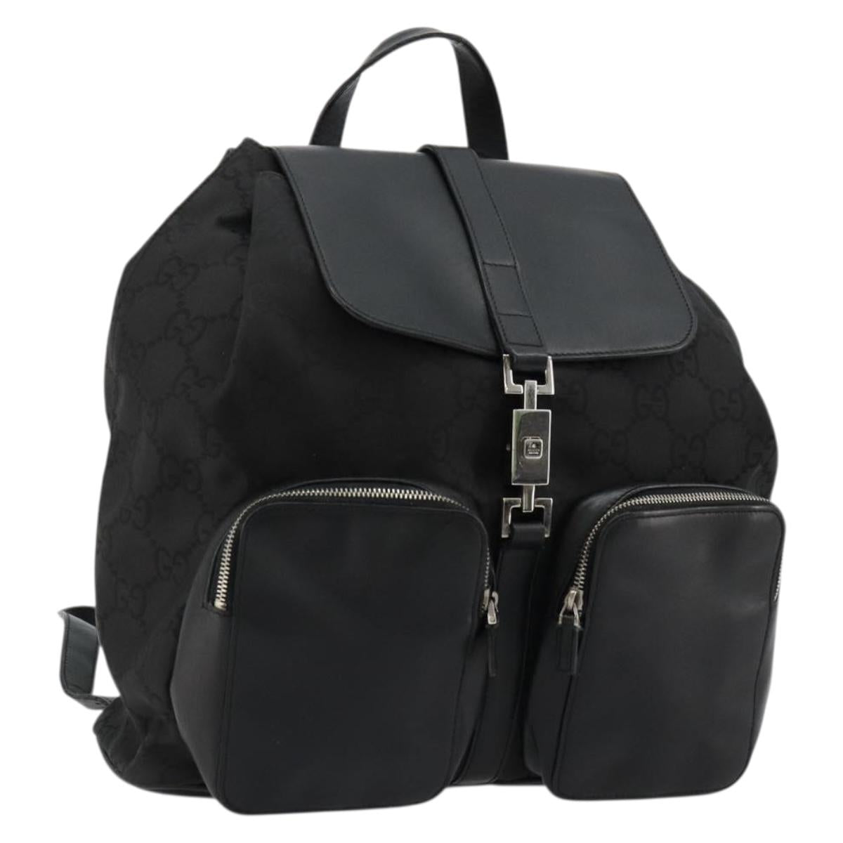 GUCCI GG Canvas Backpack Nylon Black Silver 003 0246 Auth 176569A