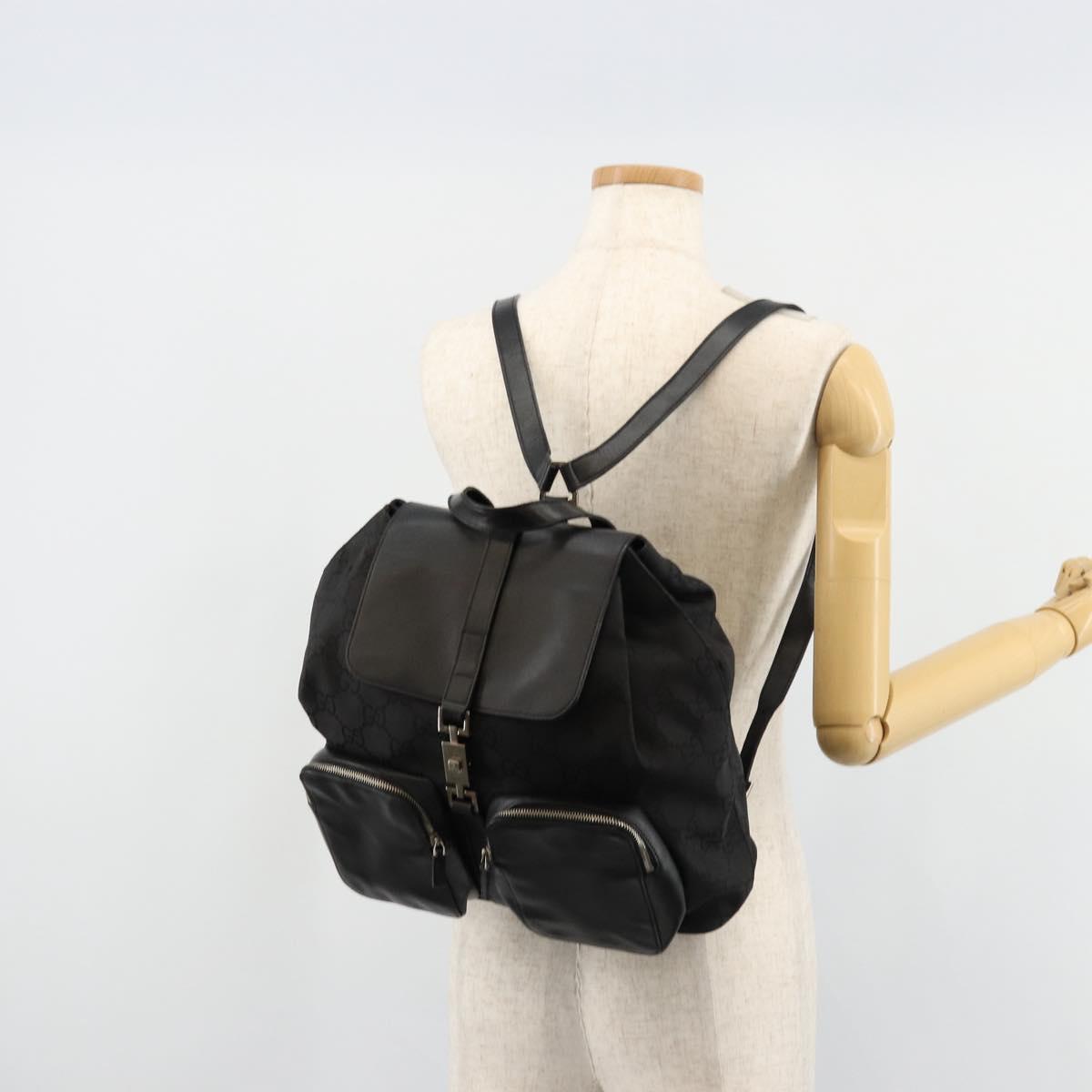 GUCCI GG Canvas Backpack Nylon Black Silver 003 0246 Auth 176569A