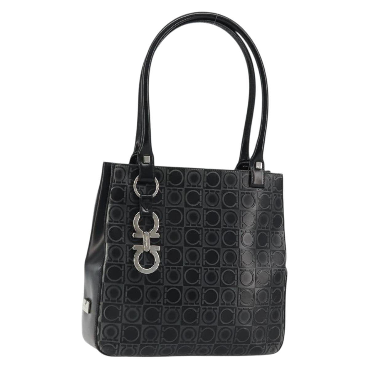 Salvatore Ferragamo Gancini Tote Bag Leather Black Silver Auth 176582