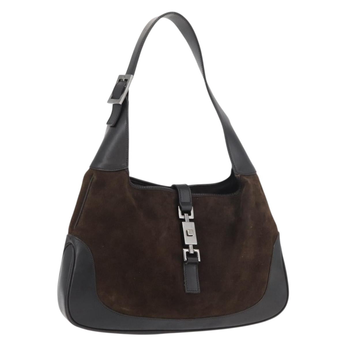GUCCI Jackie Shoulder Bag Suede Brown Silver 001 3306 Auth 176584A