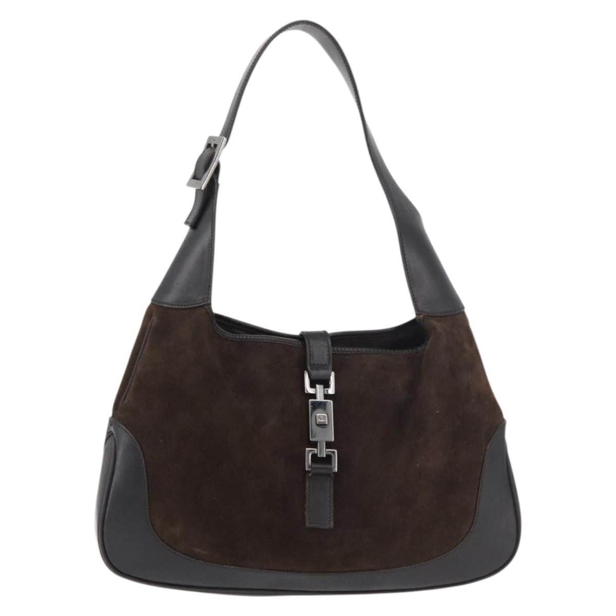 GUCCI Jackie Shoulder Bag Suede Brown Silver 001 3306 Auth 176584A