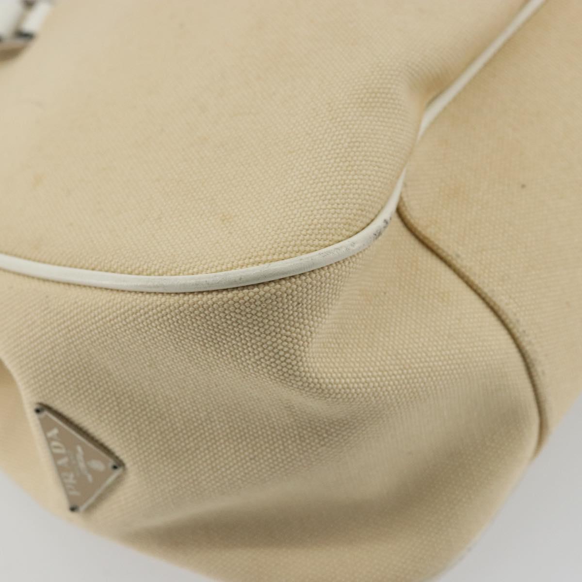 PRADA Shoulder Bag Canvas Beige Silver Auth 176585