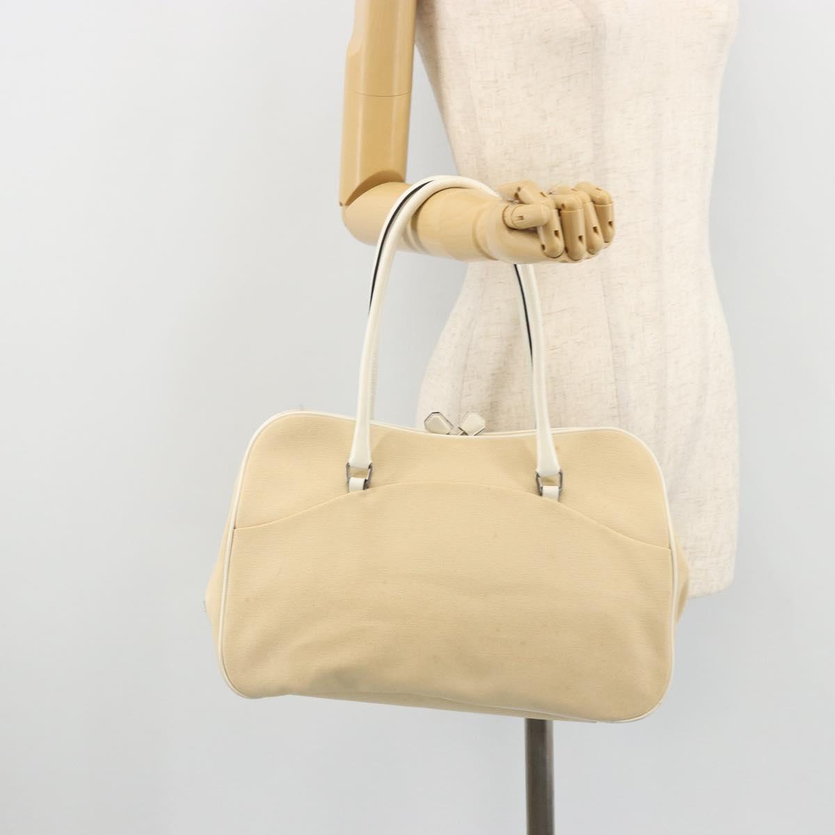 PRADA Shoulder Bag Canvas Beige Silver Auth 176585