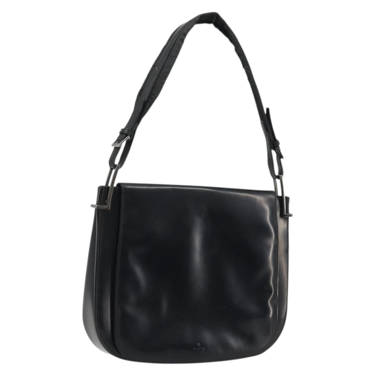 GUCCI Shoulder Bag Leather Black Silver 001 3195 Auth 176586