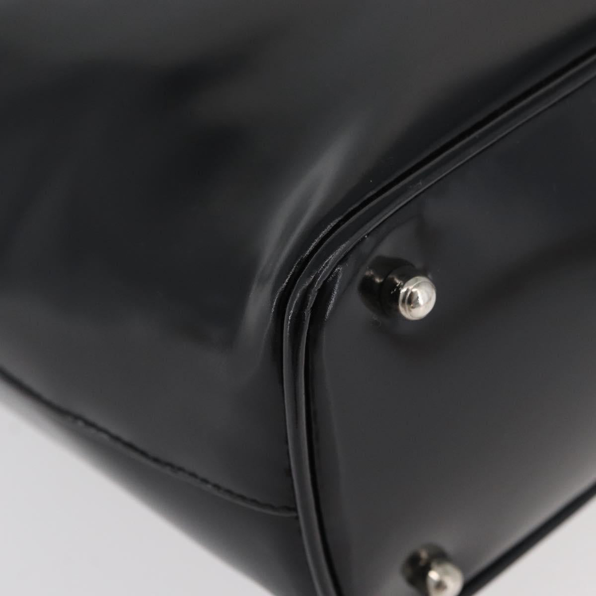 GUCCI Bamboo Hand Bag Enamel Black Silver 000 781 0295 Auth 176588
