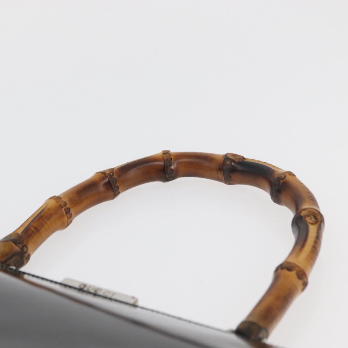 GUCCI Bamboo Hand Bag Enamel Black Silver 000 781 0295 Auth 176588