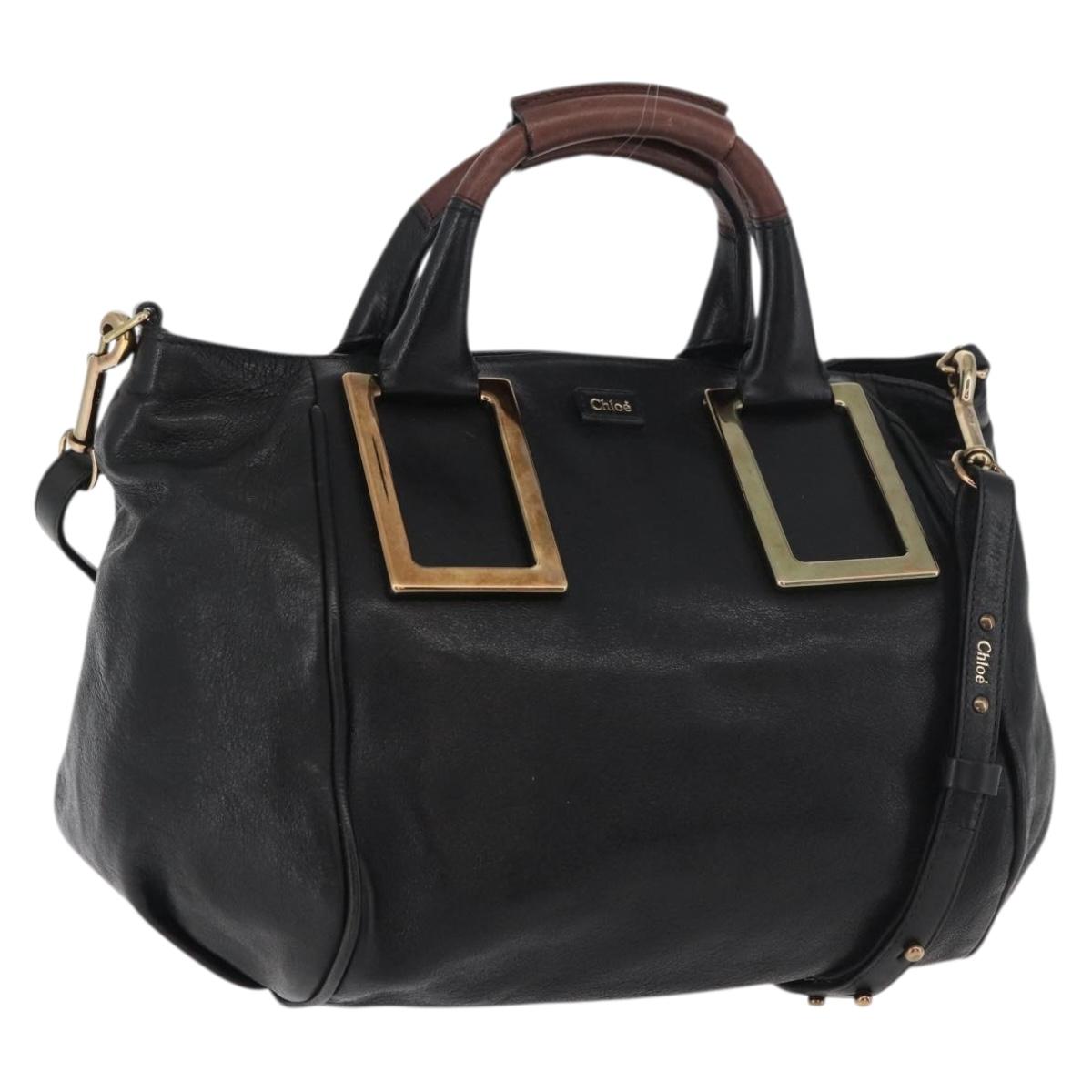 Chloe Etel Hand Bag Leather 2way Black Gold Auth 176589A