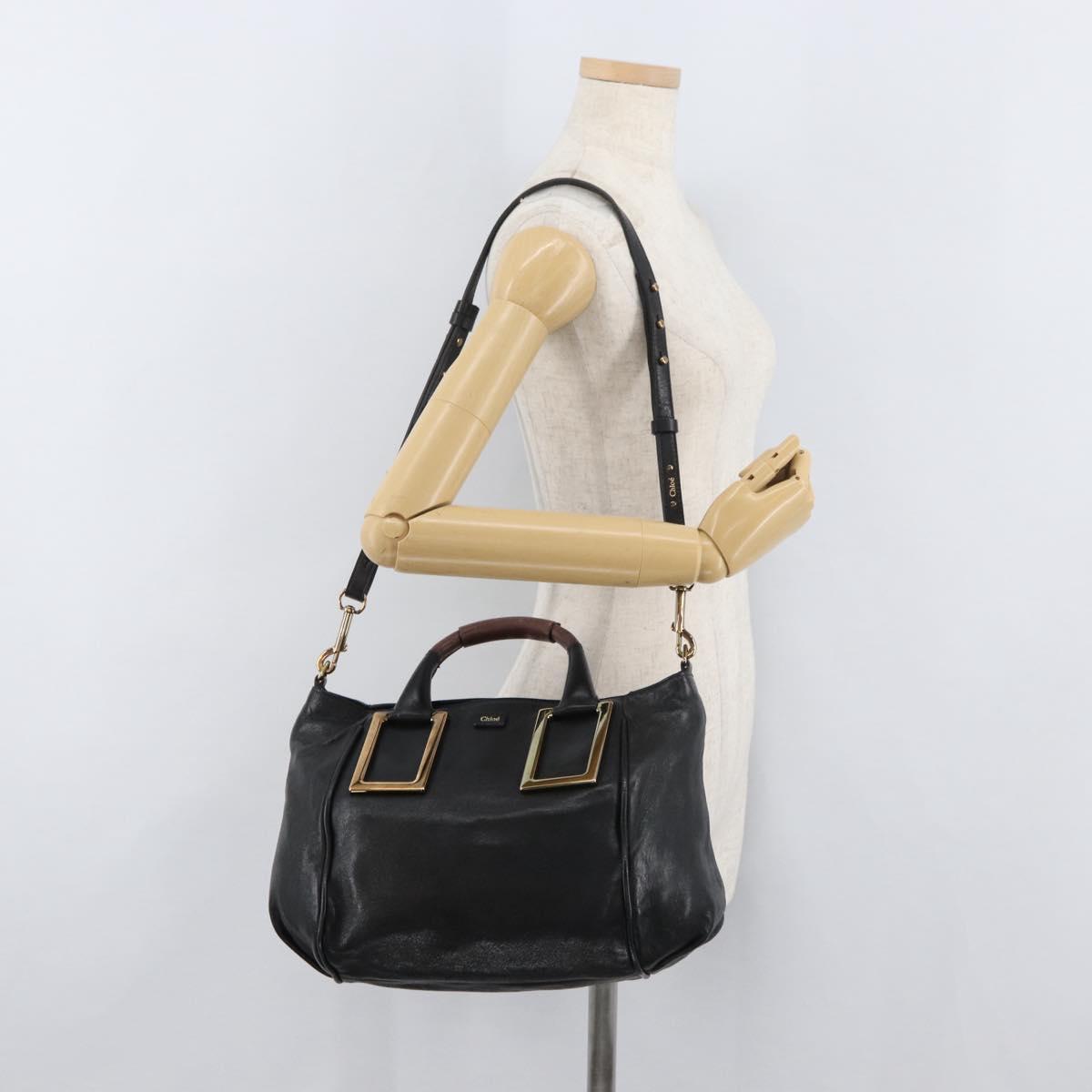 Chloe Etel Hand Bag Leather 2way Black Gold Auth 176589A
