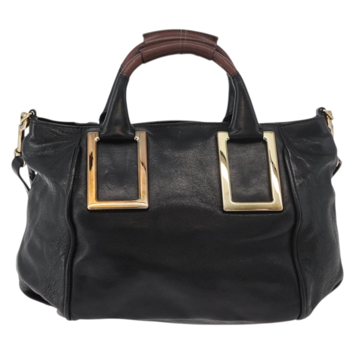 Chloe Etel Hand Bag Leather 2way Black Gold Auth 176589A
