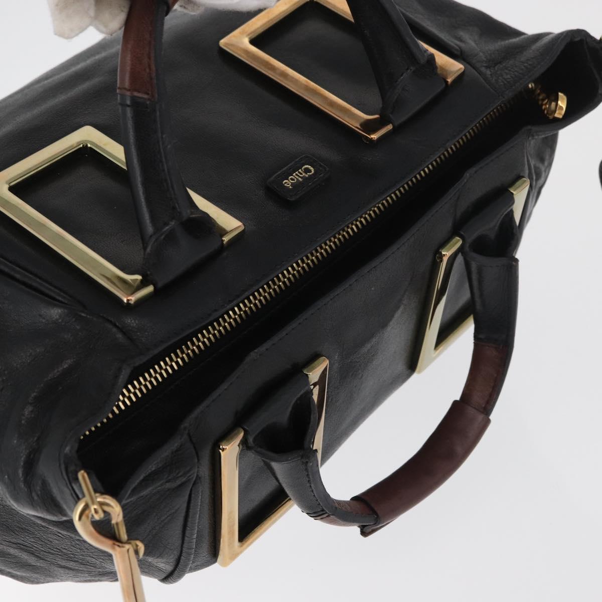 Chloe Etel Hand Bag Leather 2way Black Gold Auth 176589A