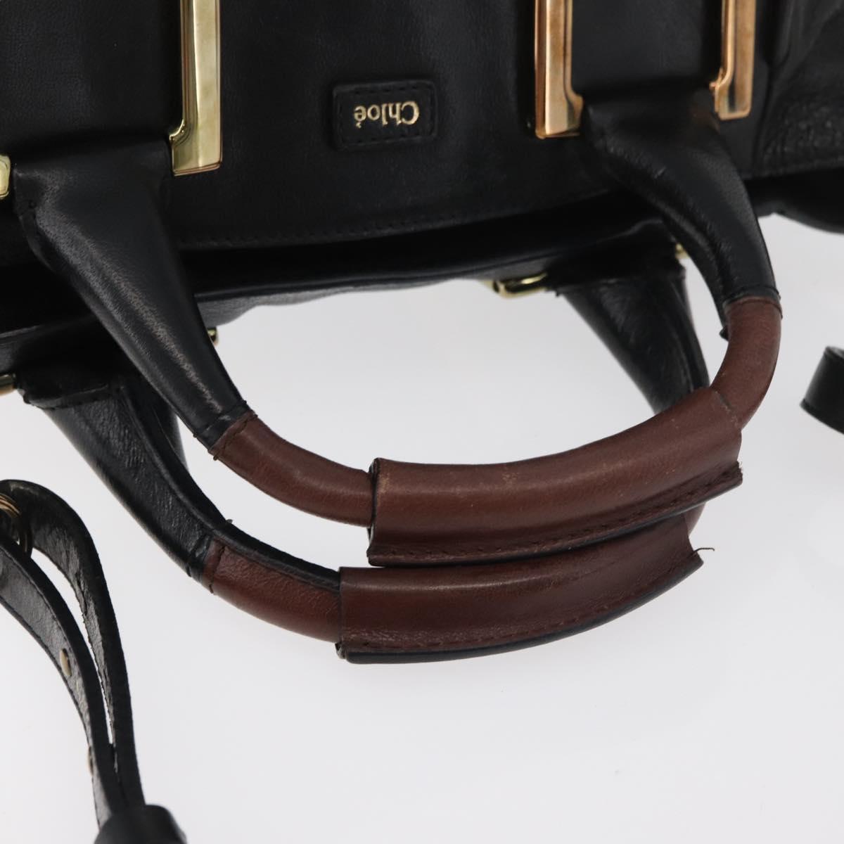 Chloe Etel Hand Bag Leather 2way Black Gold Auth 176589A