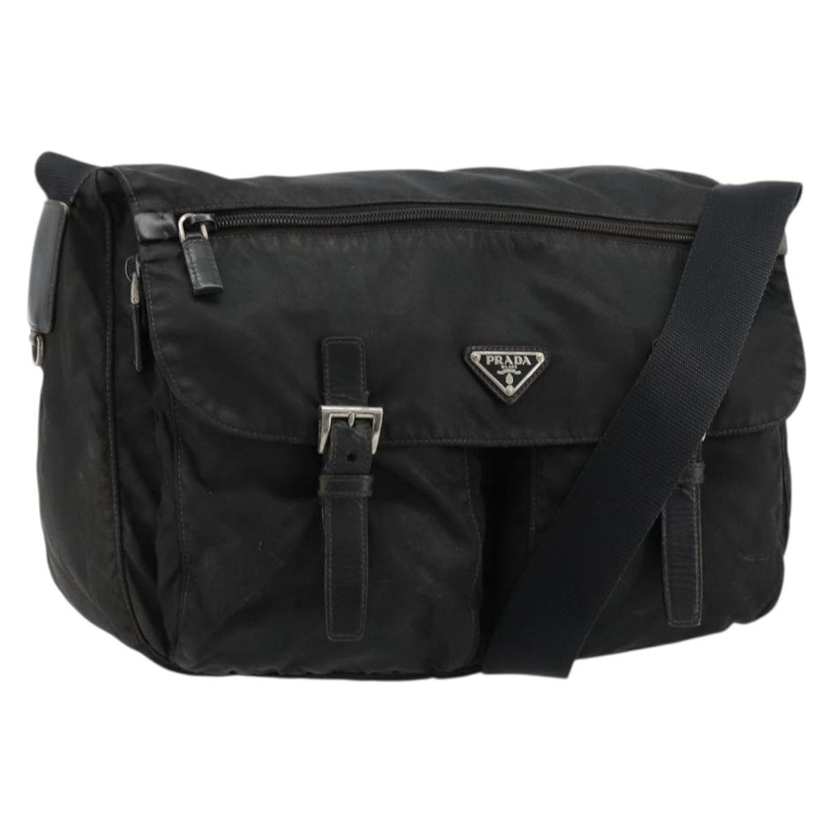 PRADA Shoulder Bag Nylon Black Silver Auth 176591