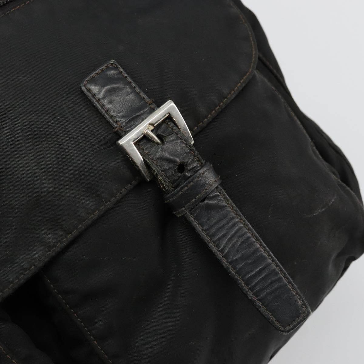 PRADA Shoulder Bag Nylon Black Silver Auth 176591